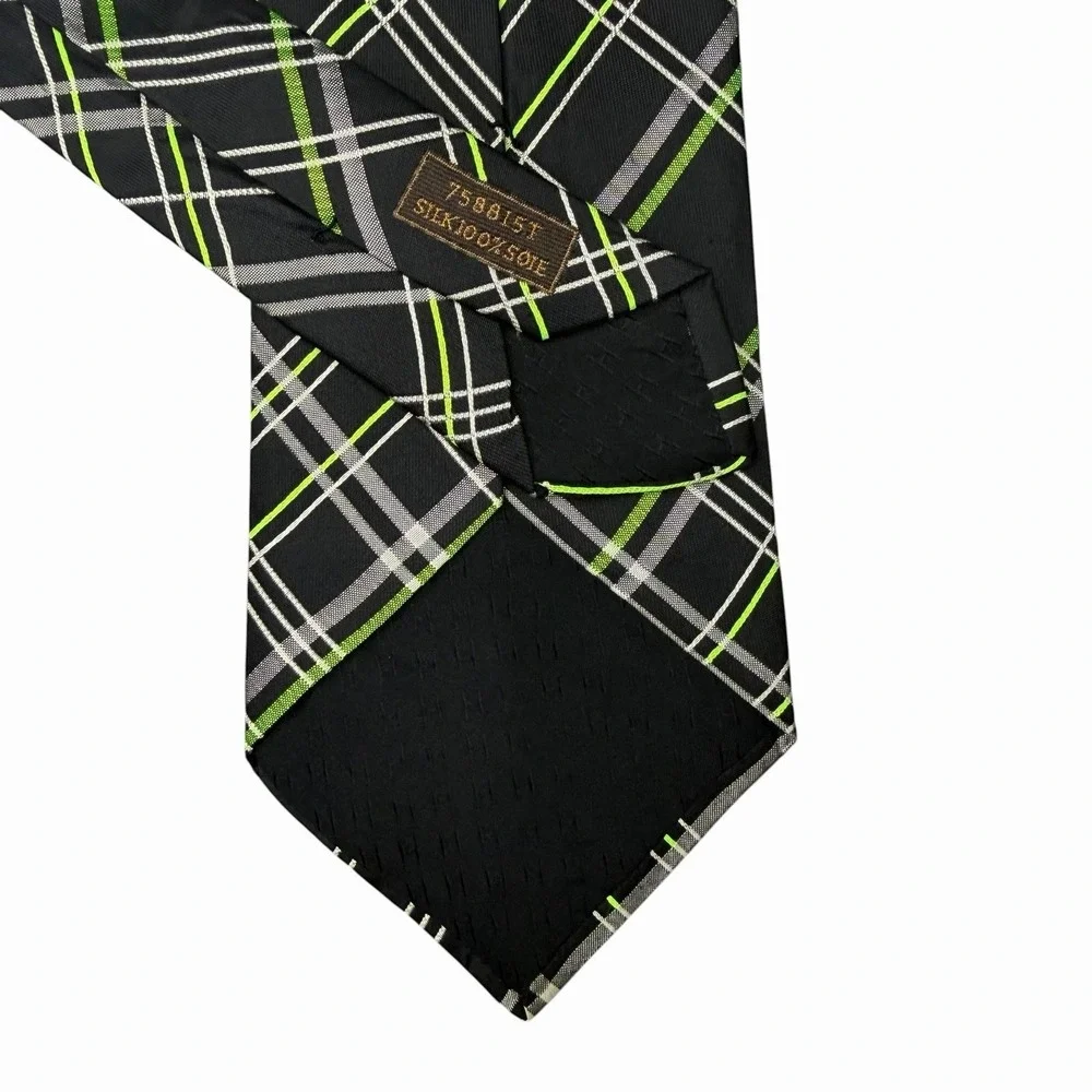 Hermes Men's Recent Tie Black/Green Plaid‎ Silk 758815T 3.75